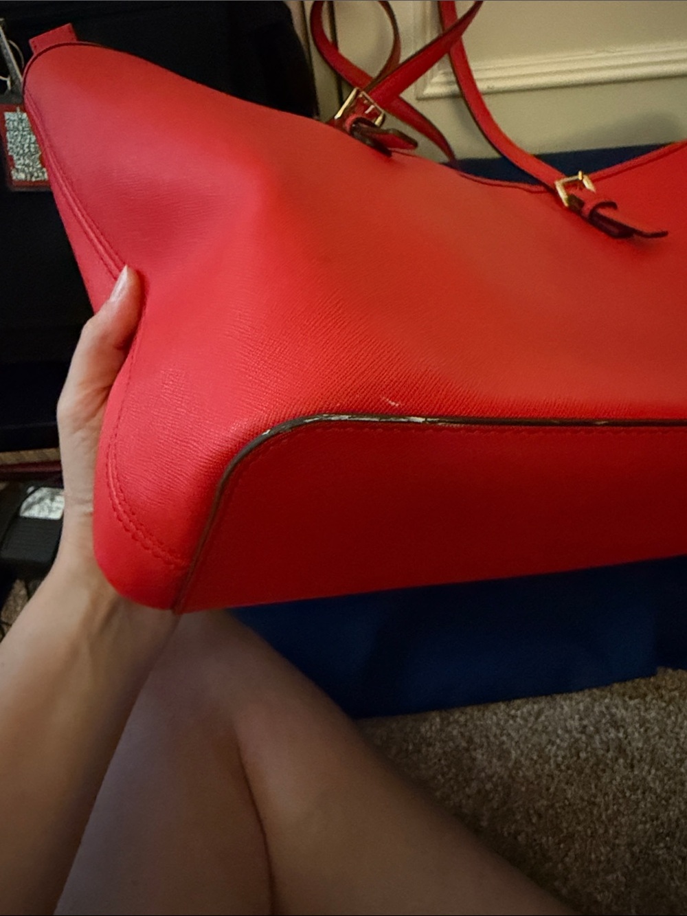 Michael Kors Bright Red Saffiano Leather Tote with Logo Charm - Picture 10 of 15